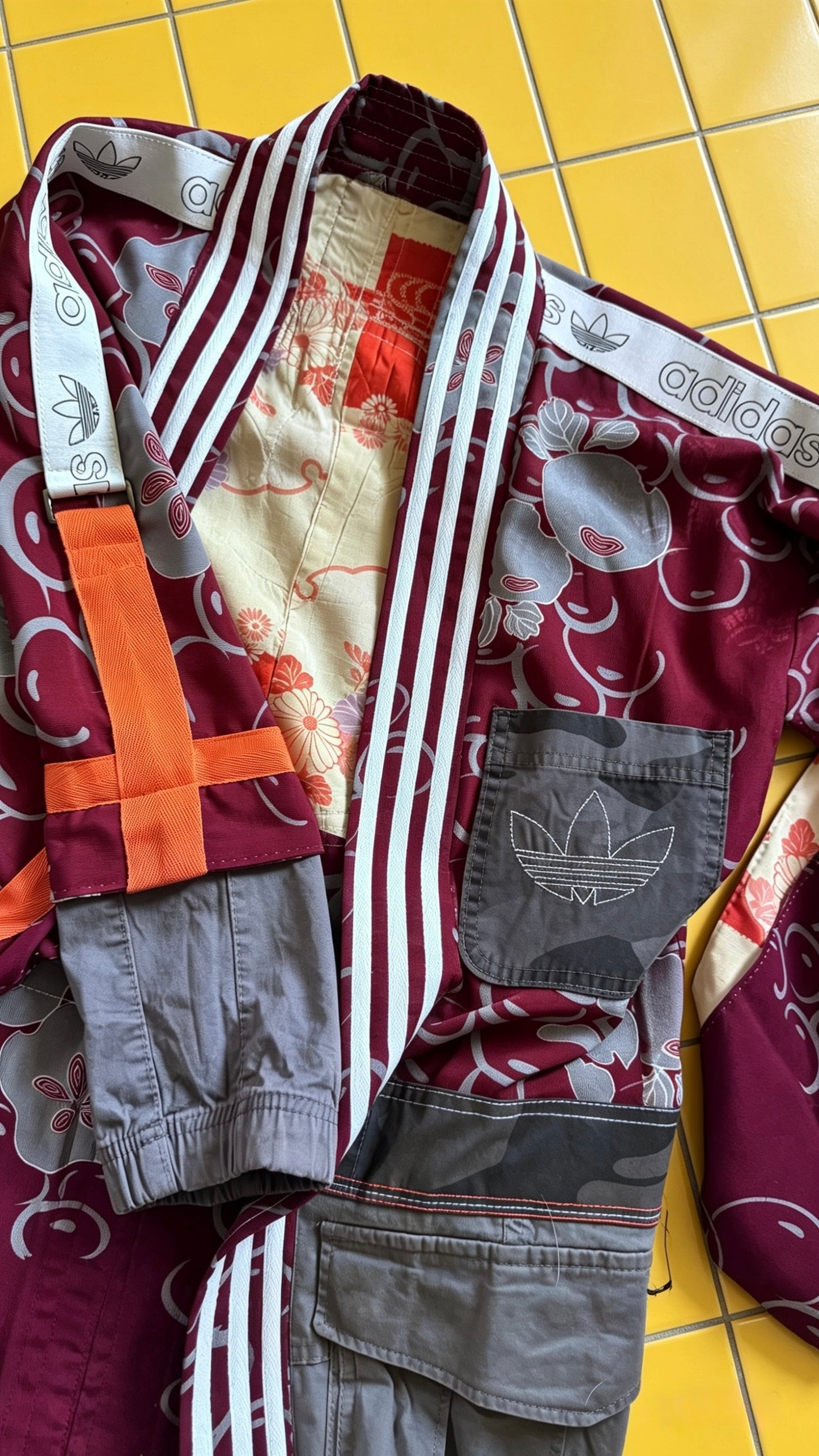 Adidas Reworked Silk Kimono-Burgundy/orange/grey