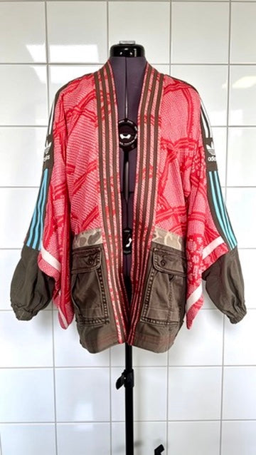 Red & Khaki Kimono silk
