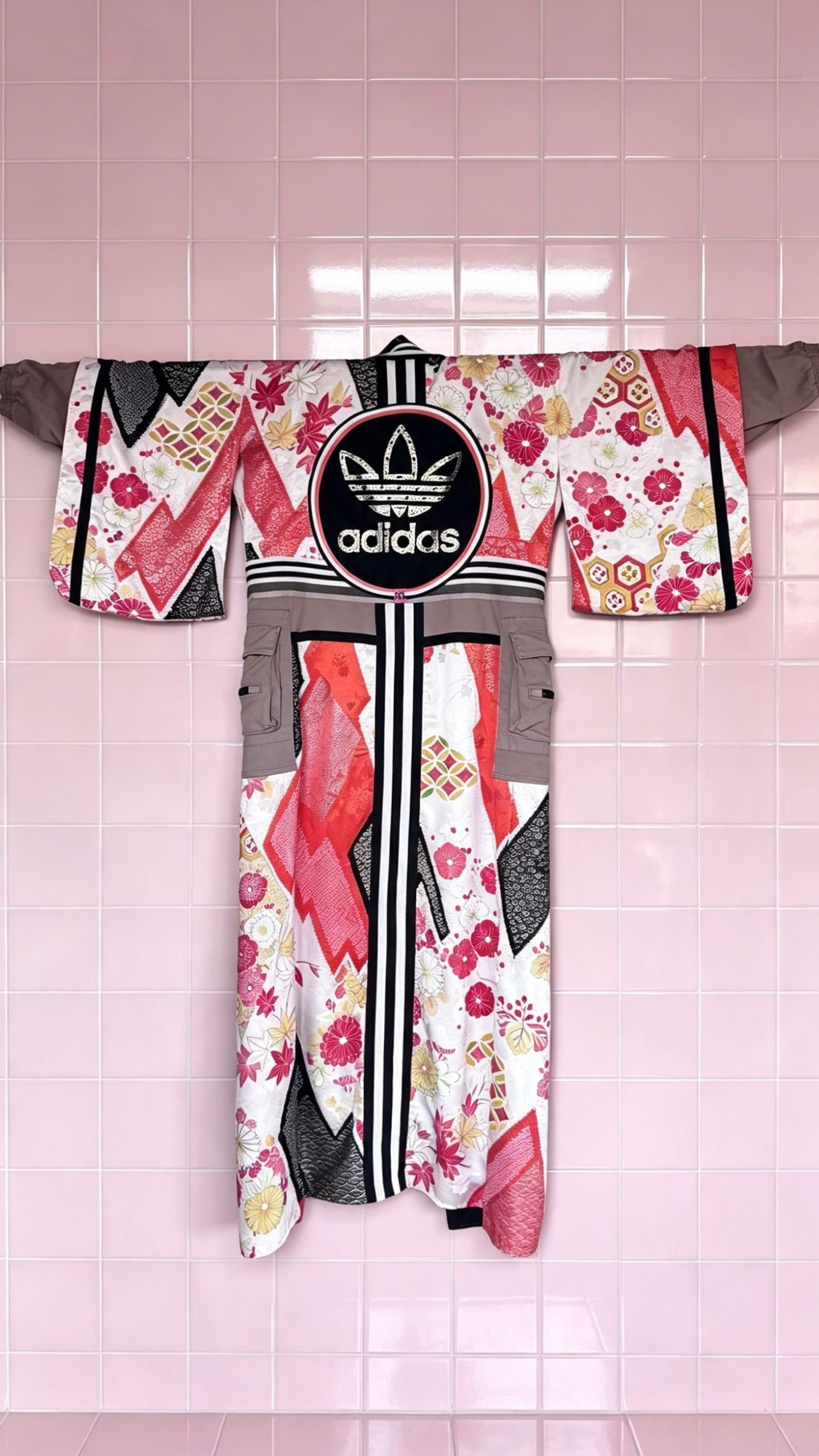 One-of-a-Kind Reworked Silk longline Kimono Cargo Jacket