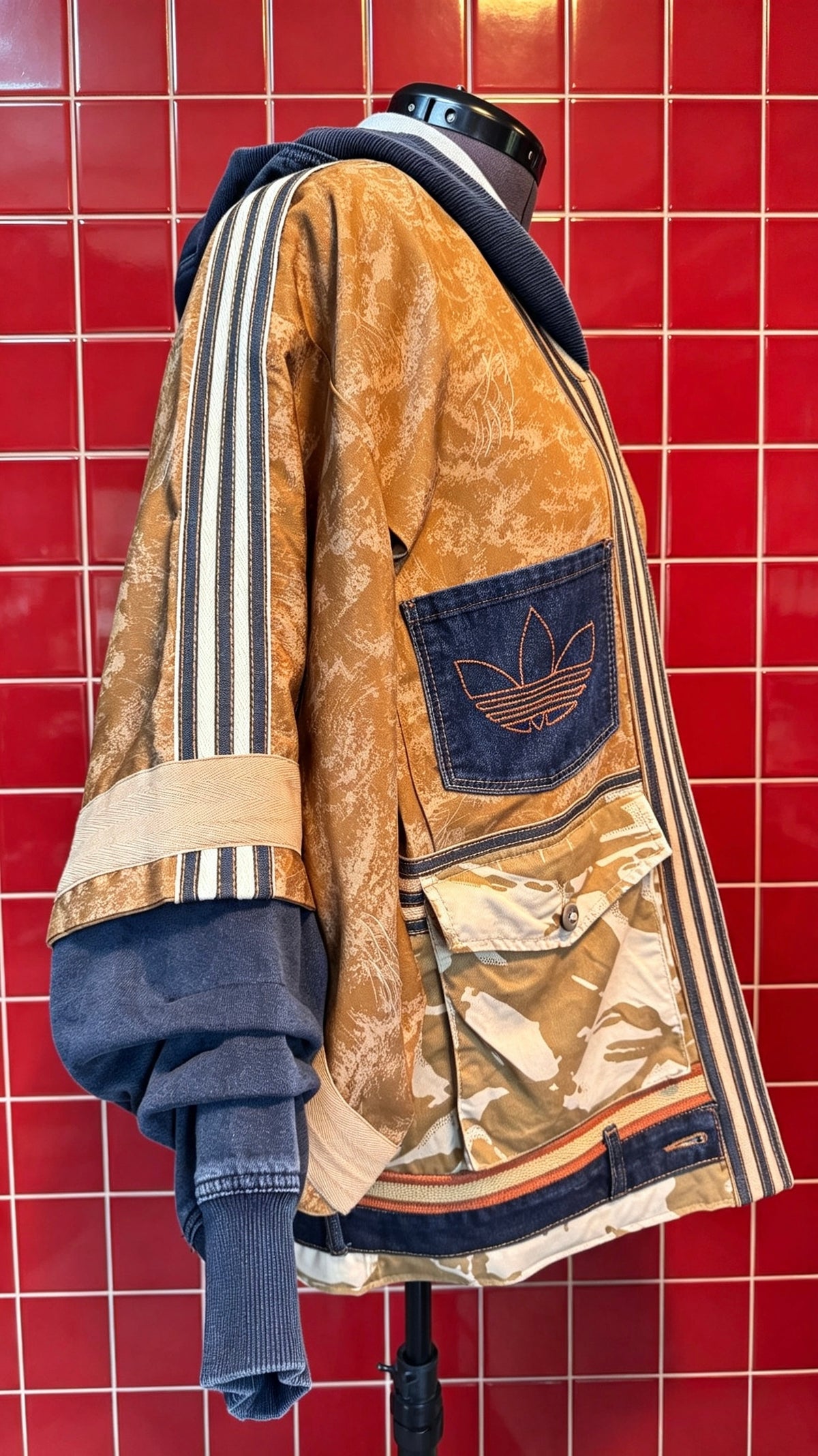 Hooded Denim Haori Kimono with Neutral Camo