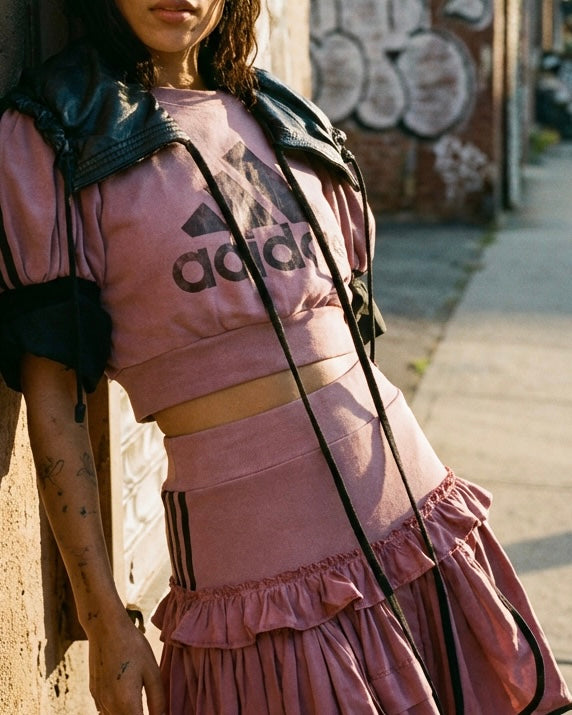 ADIDAS- Dusky Pink co-ordinate set with leather collar bag.
