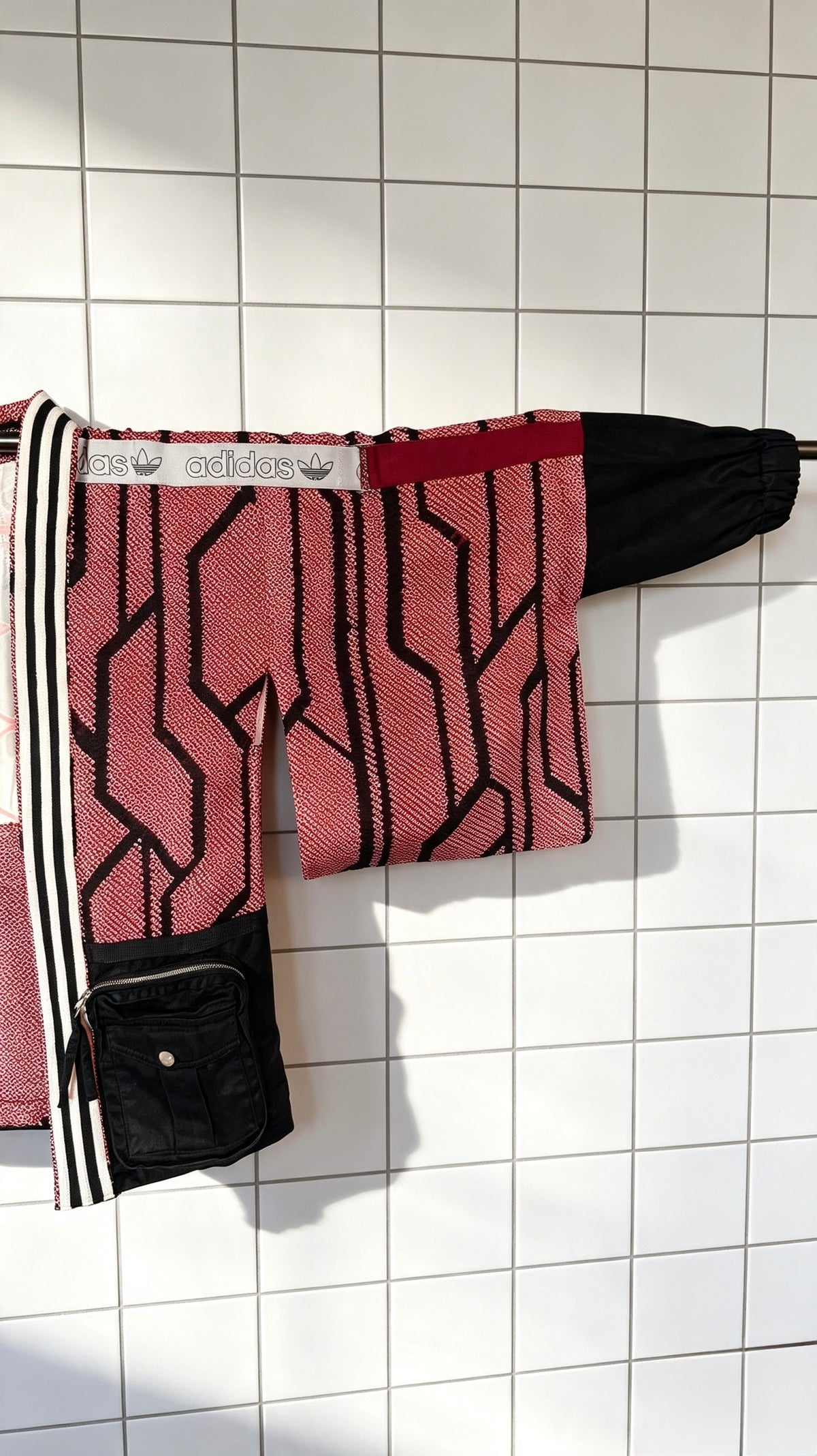 Red, Black &amp; Ivory Haori Kimono with Black Cargo Detailing