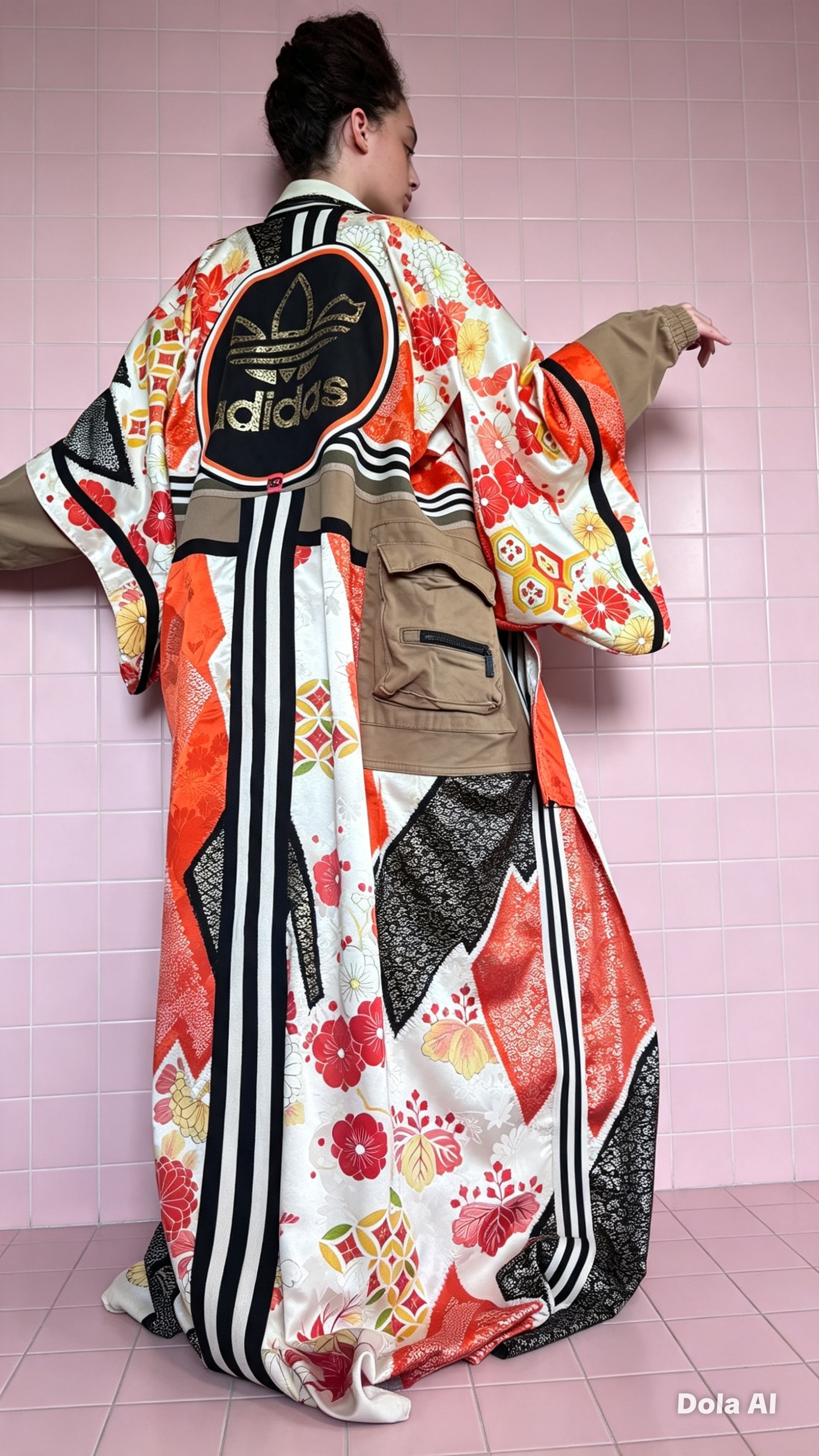 One-of-a-Kind Reworked Silk longline Kimono Cargo Jacket