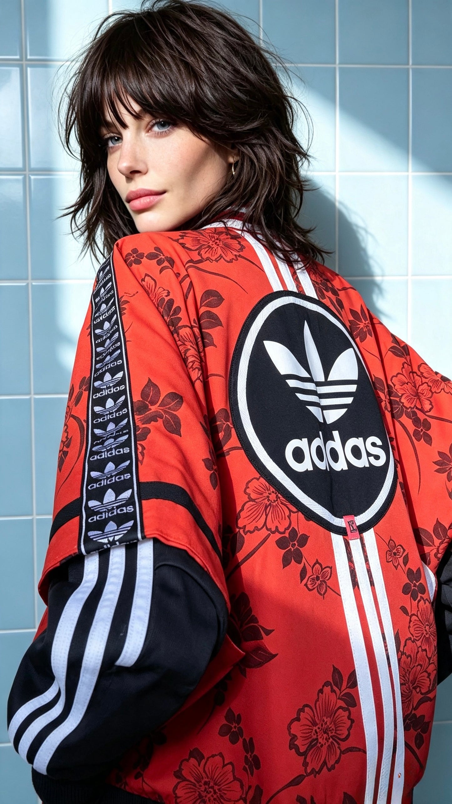 Deep Orange Floral Silk Kimono — Adidas Rework