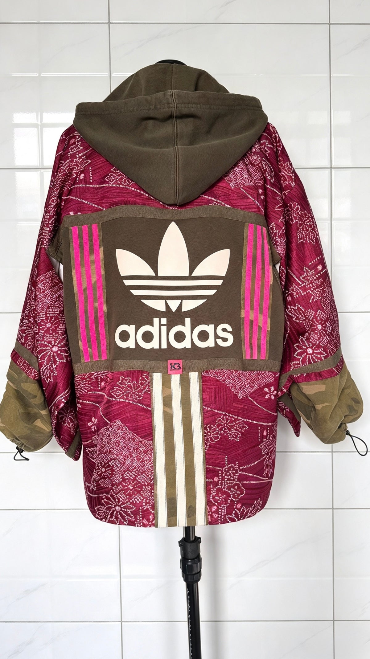 Burgundy Kimono Adidas logo - khaki hooded