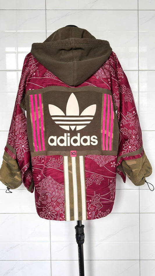 Burgundy Kimono Adidas logo - khaki hooded