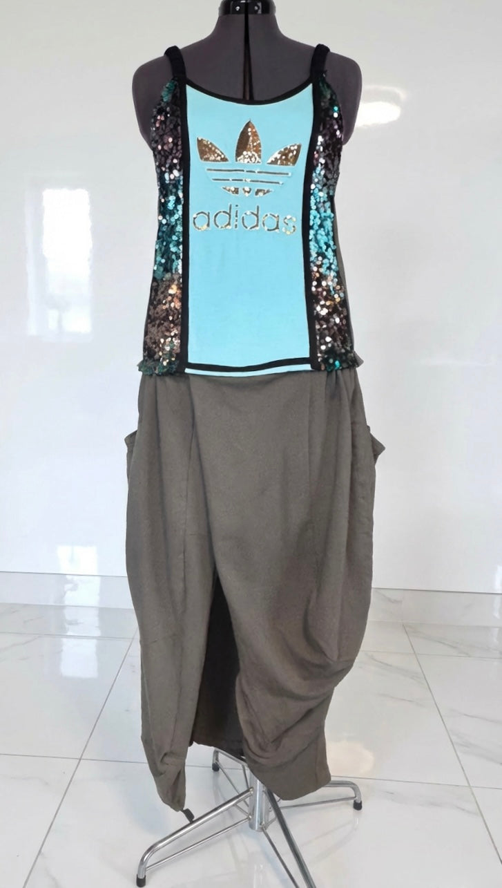 Adidas Reworked Sequin &amp; Jersey Dress | Adjustable Length | Statement Sustainable Fashion