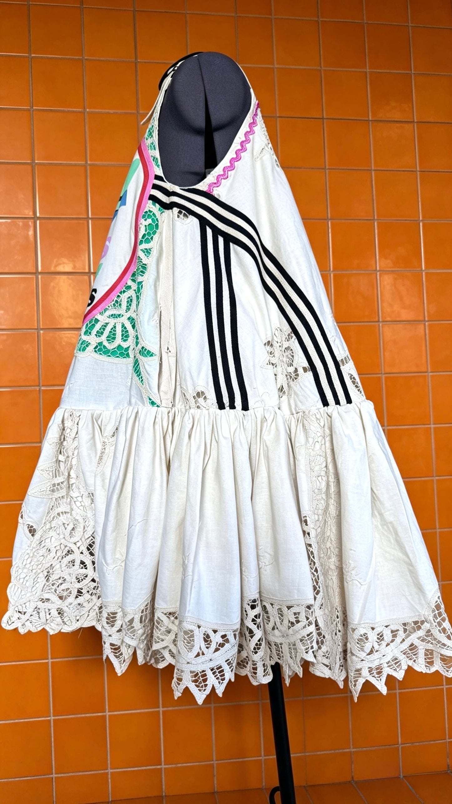 Handmade Vintage Tablecloth Swing Dress | Adjustable Straps | Pockets | Size 12 / Medium