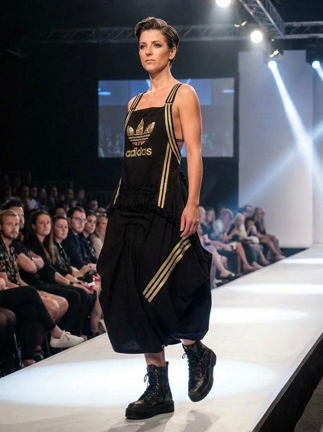 Adidas sport dress, gold sequin, black jersey