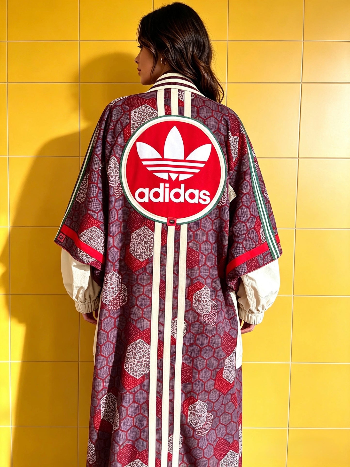 Longline Adidas Statement Kimono hex patch print red logo