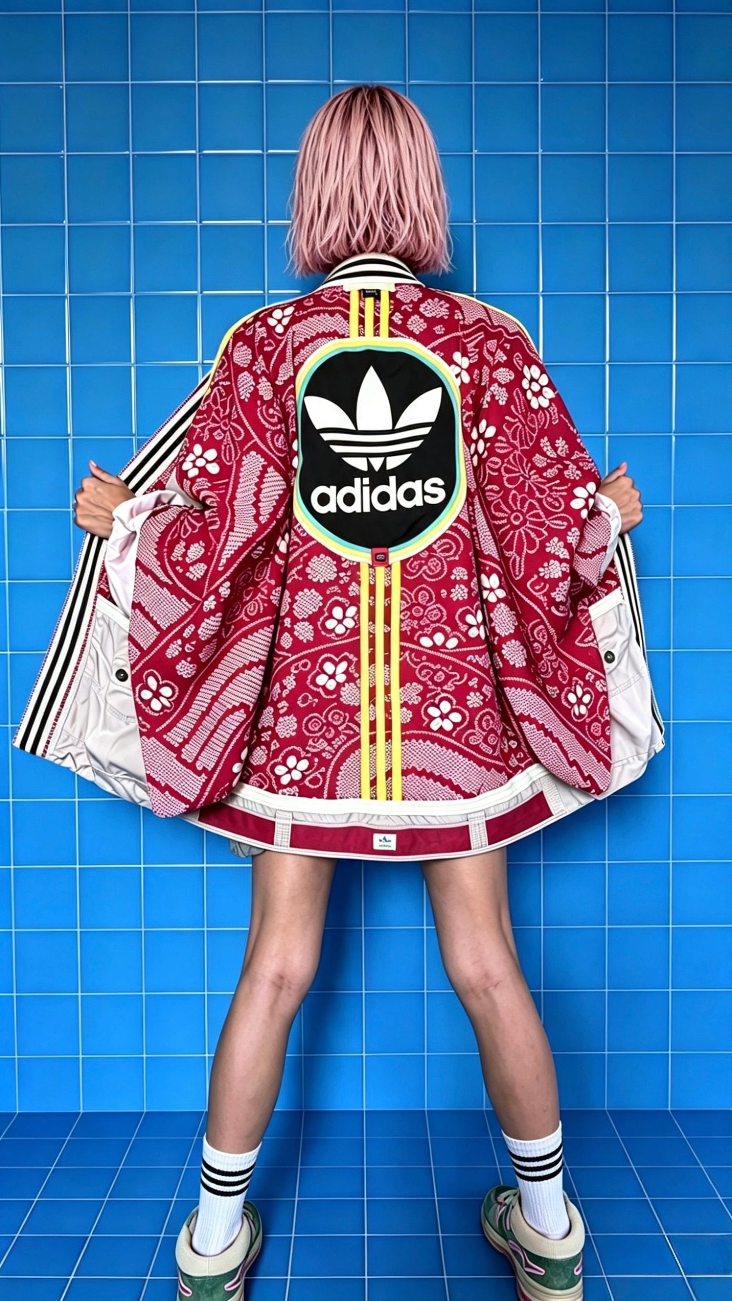Adidas Reworked Red Silk Patterned Kimono