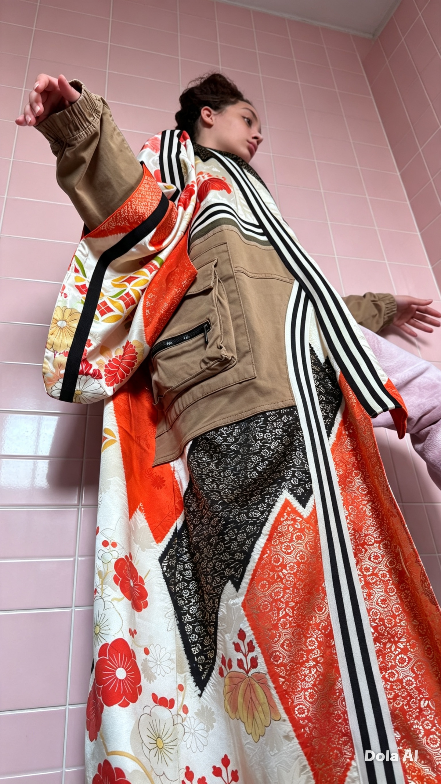 One-of-a-Kind Reworked Silk longline Kimono Cargo Jacket