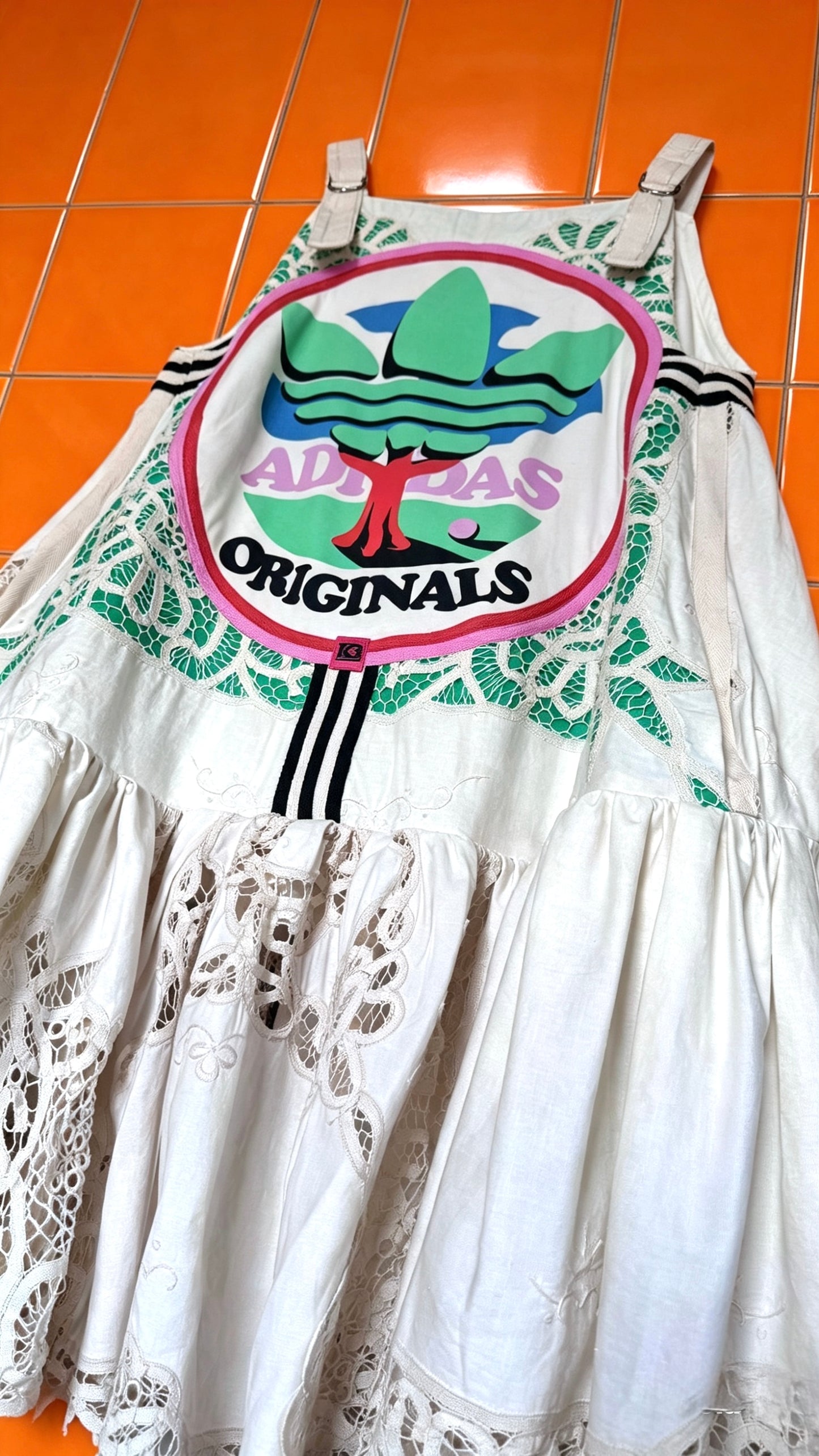 Handmade Vintage Tablecloth Swing Dress | Adjustable Straps | Pockets | Size 12 / Medium