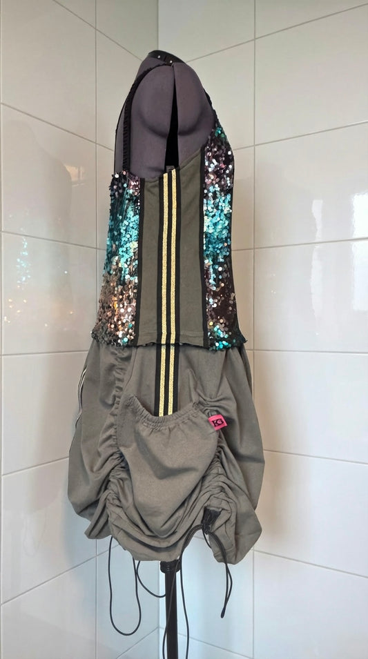 Adidas Reworked Sequin &amp; Jersey Dress | Adjustable Length | Statement Sustainable Fashion