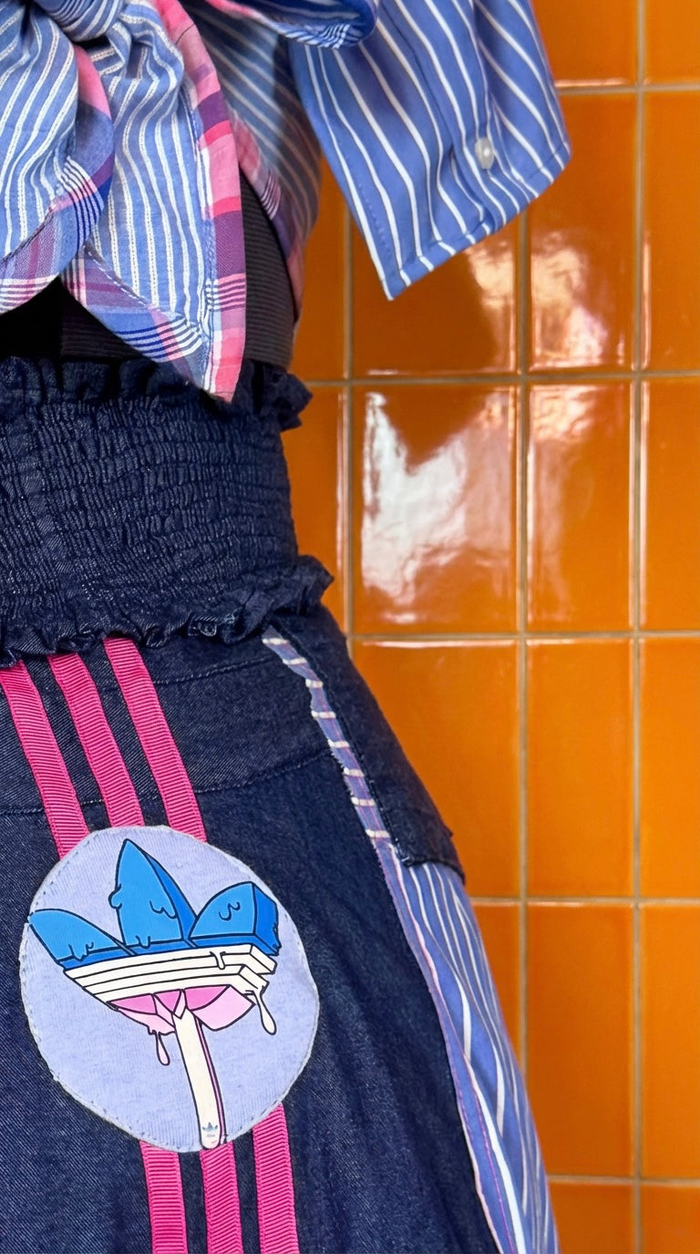 Reworked Adidas Co-Ord Set — Upcycled Streetwear Outfit, Tie Back Top & Patchwork Skirt, Festival Summer Two Piece