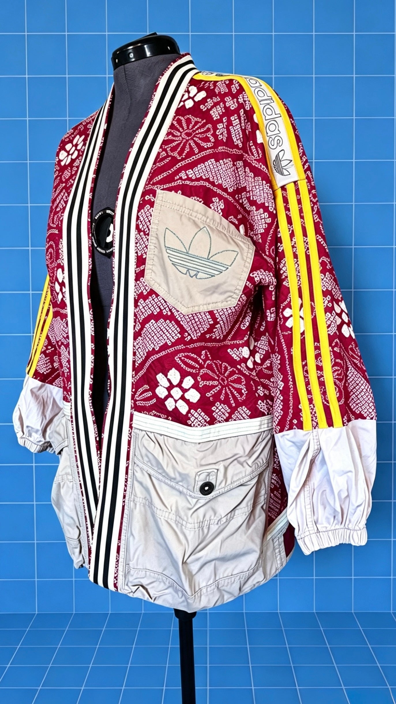 Adidas Reworked Red Silk Patterned Kimono