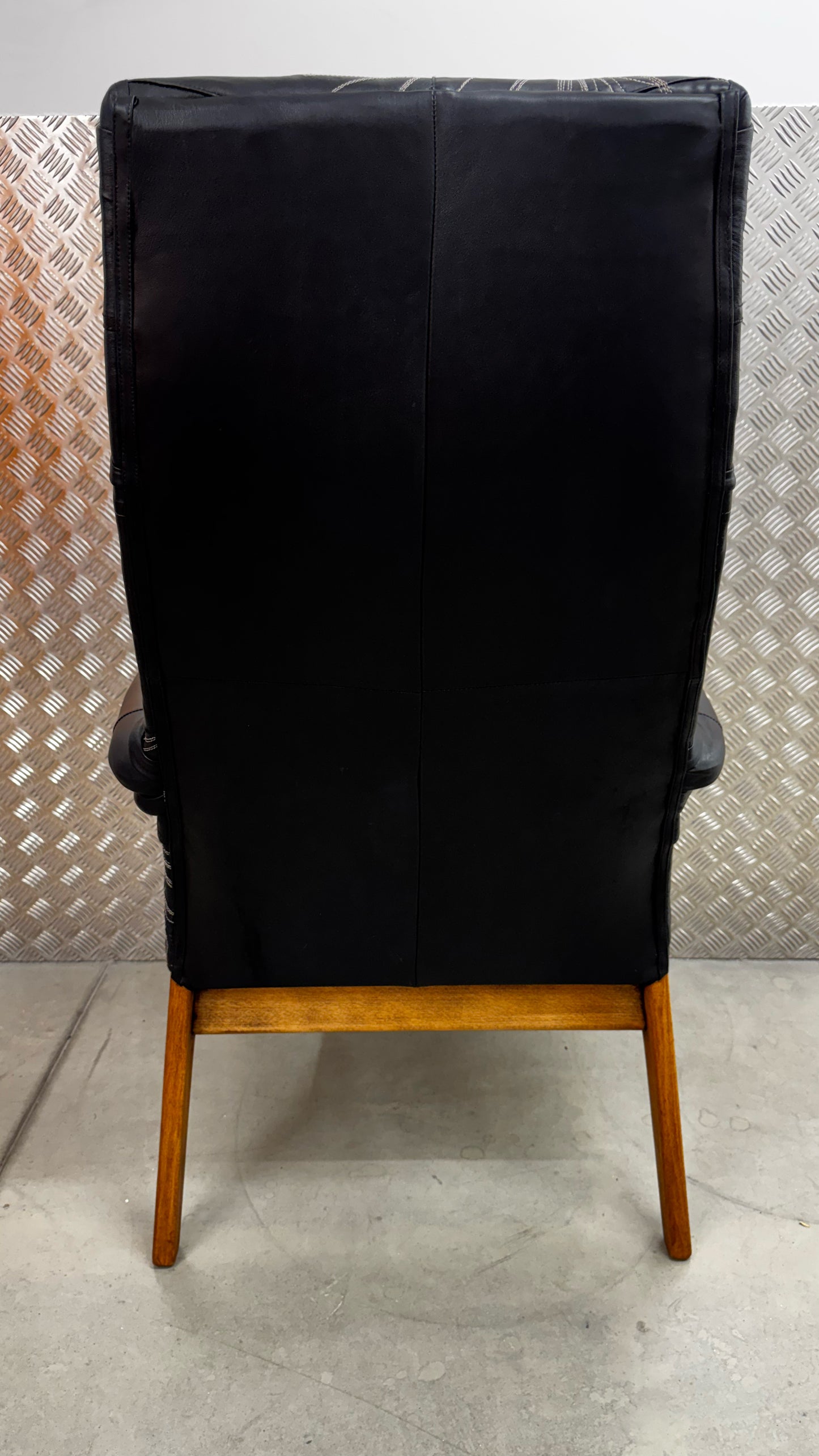 Parker Knoll- Black Leather-dragonfly and floral embroidery