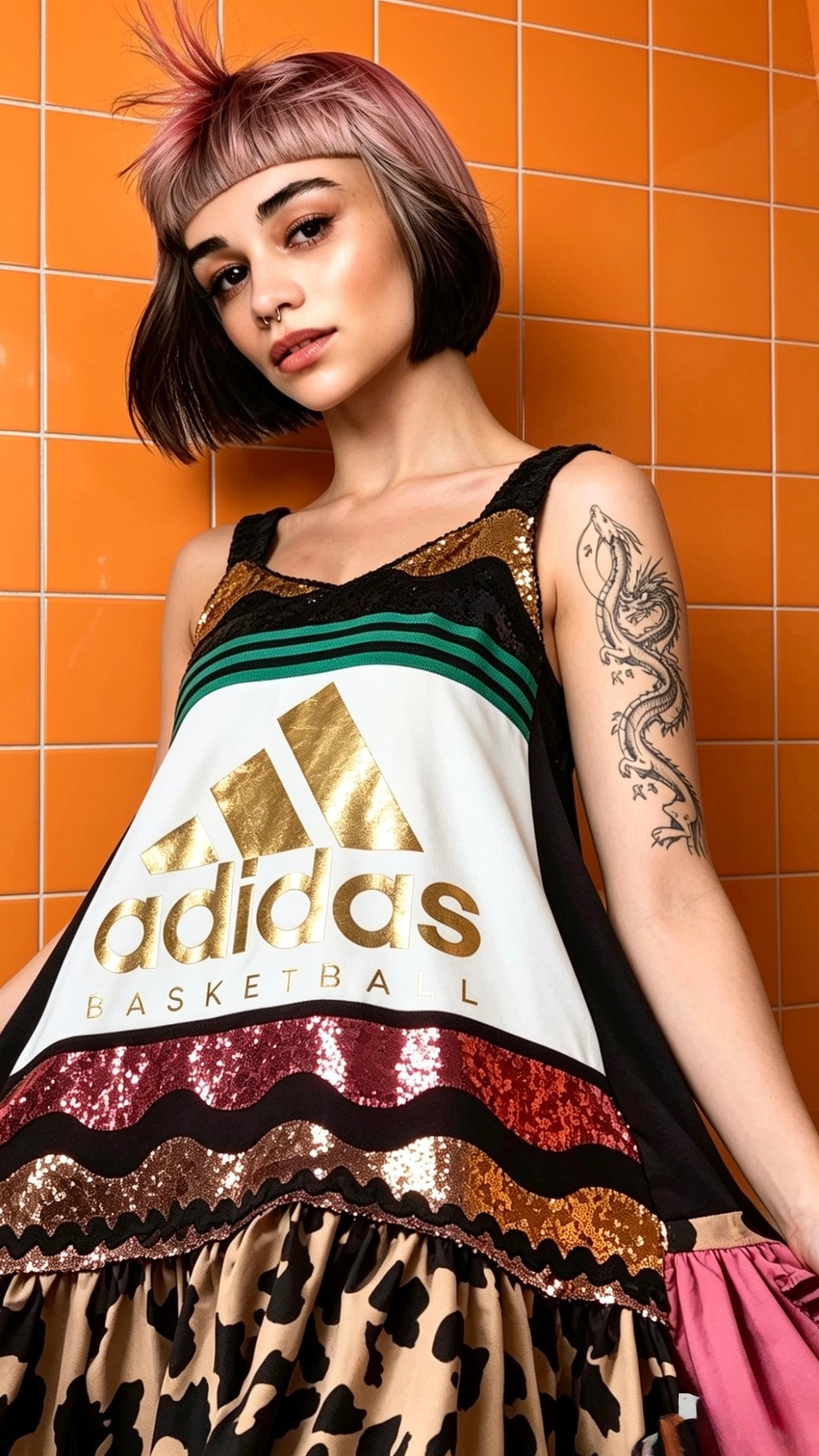 Adidas Reworked Sequin Leopard Trapeze Dress