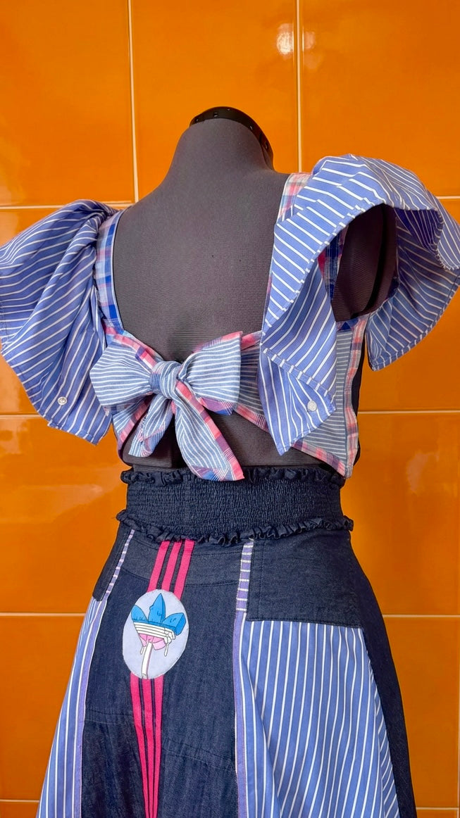 Reworked Adidas Co-Ord Set — Upcycled Streetwear Outfit, Tie Back Top & Patchwork Skirt, Festival Summer Two Piece