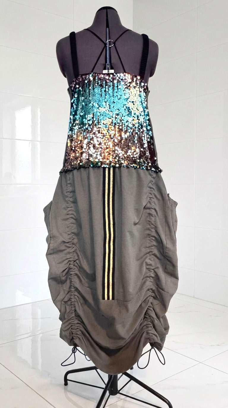 Adidas Reworked Sequin &amp; Jersey Dress | Adjustable Length | Statement Sustainable Fashion