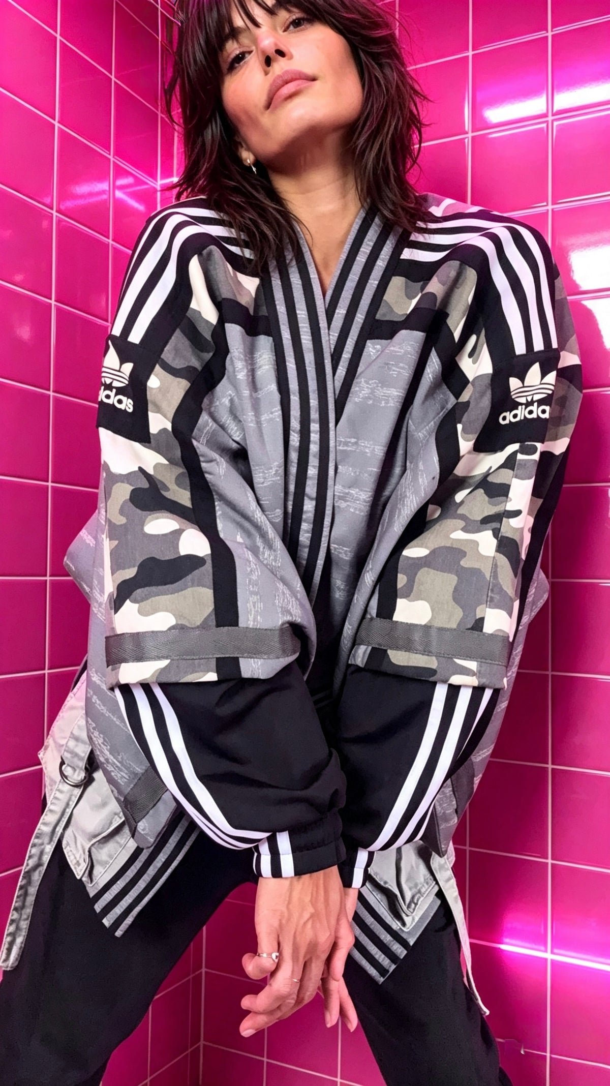 Blue/Grey, Black, White &amp; Grey Haori Kimono with Grey Cargo Detailing
