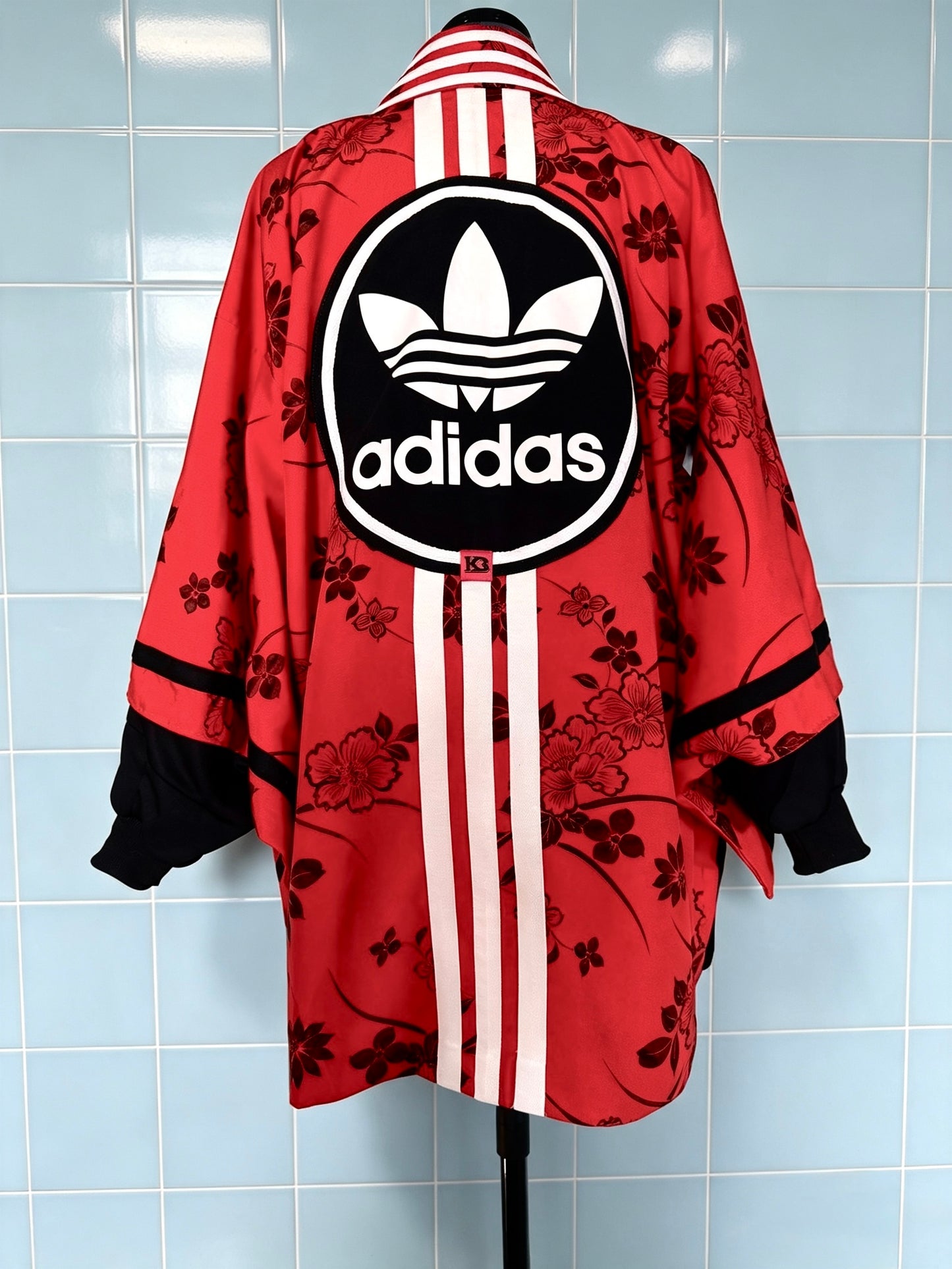 Deep Orange Floral Silk Kimono — Adidas Rework
