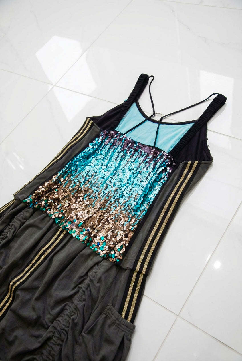 Adidas Reworked Sequin &amp; Jersey Dress | Adjustable Length | Statement Sustainable Fashion