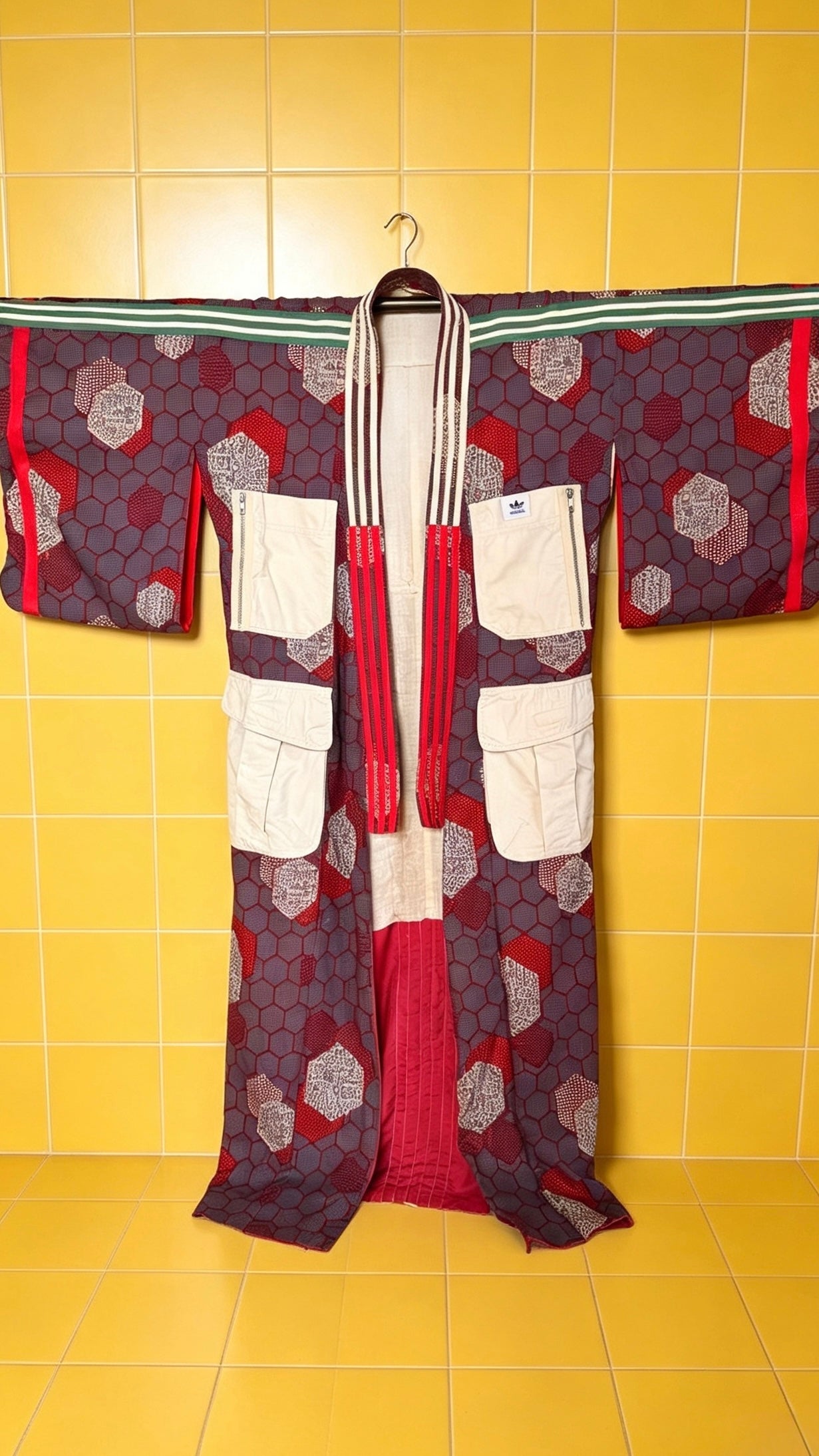 Longline Adidas Statement Kimono hex patch print red logo