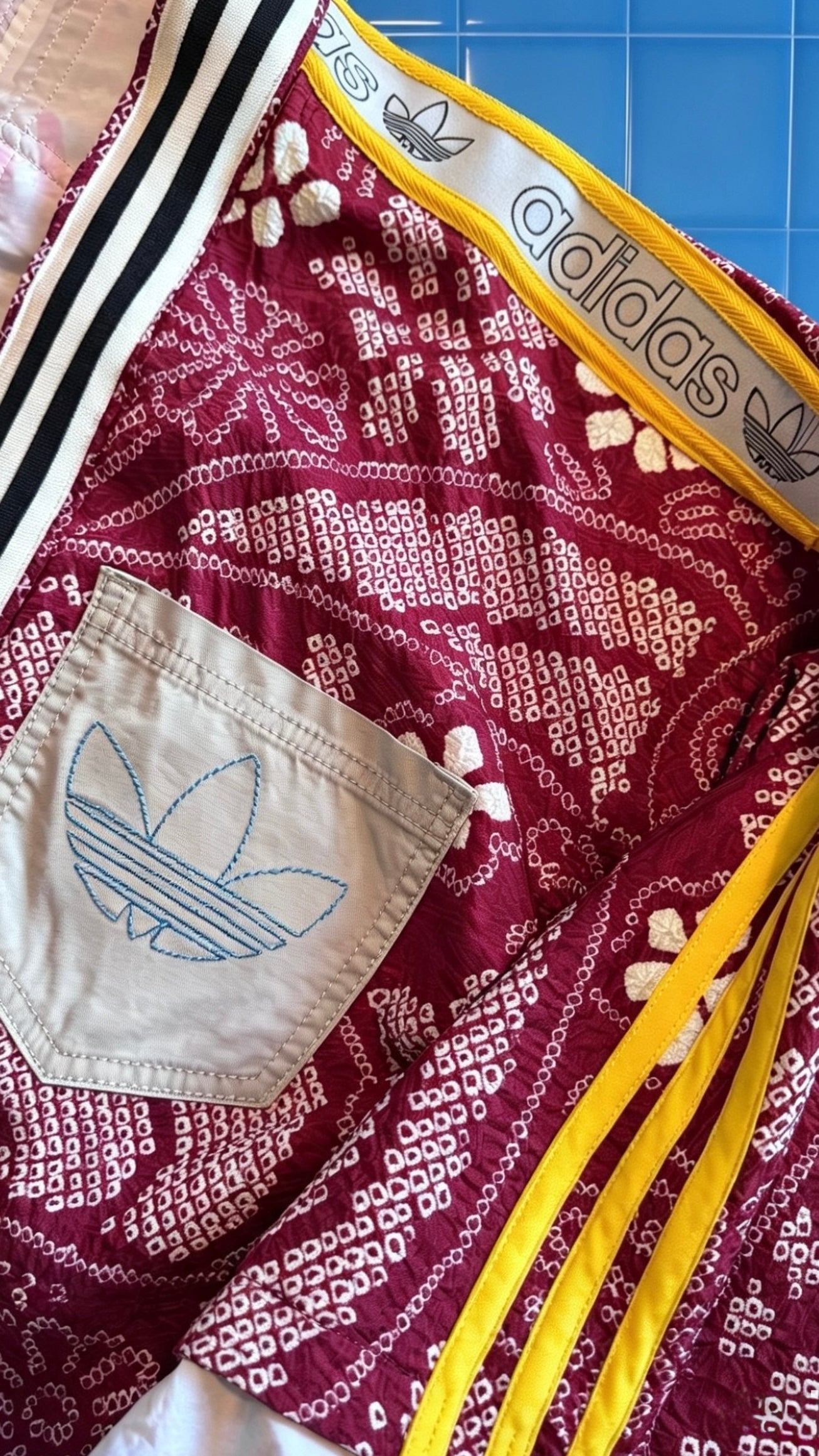 Adidas Reworked Red Silk Patterned Kimono