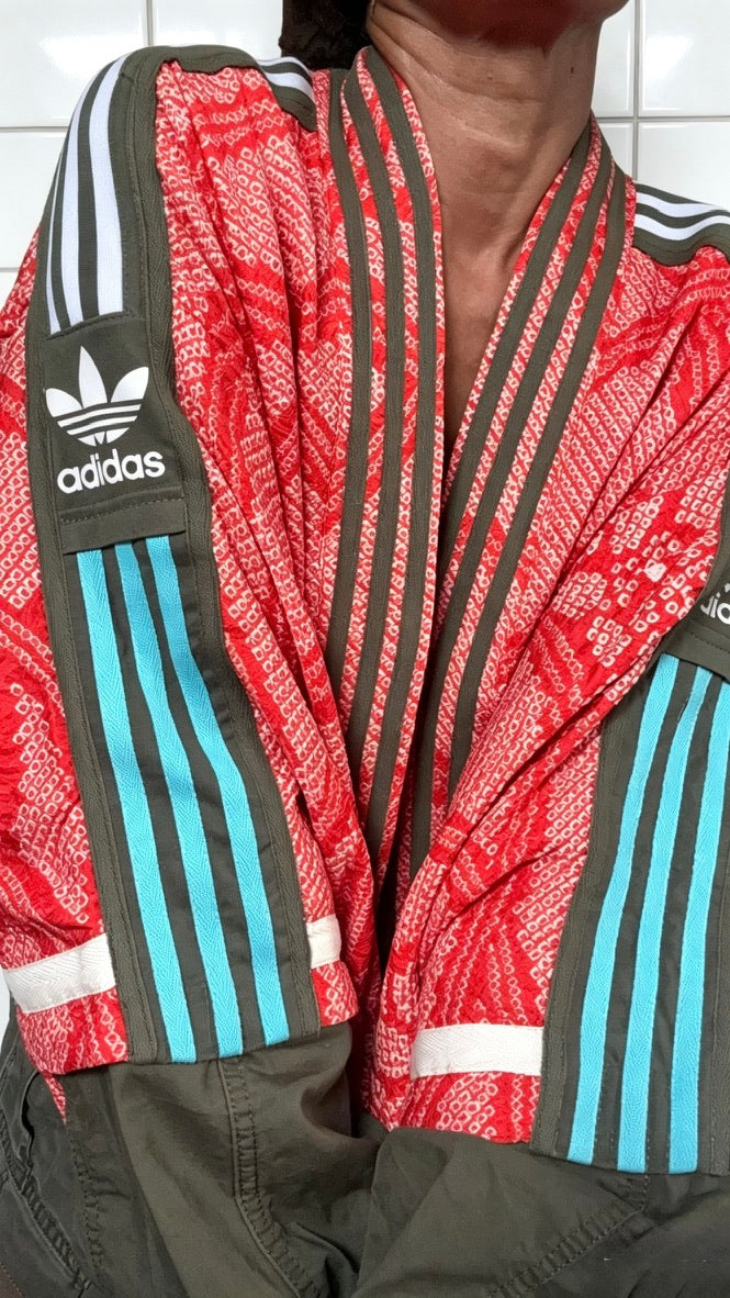 Red & Khaki Kimono silk