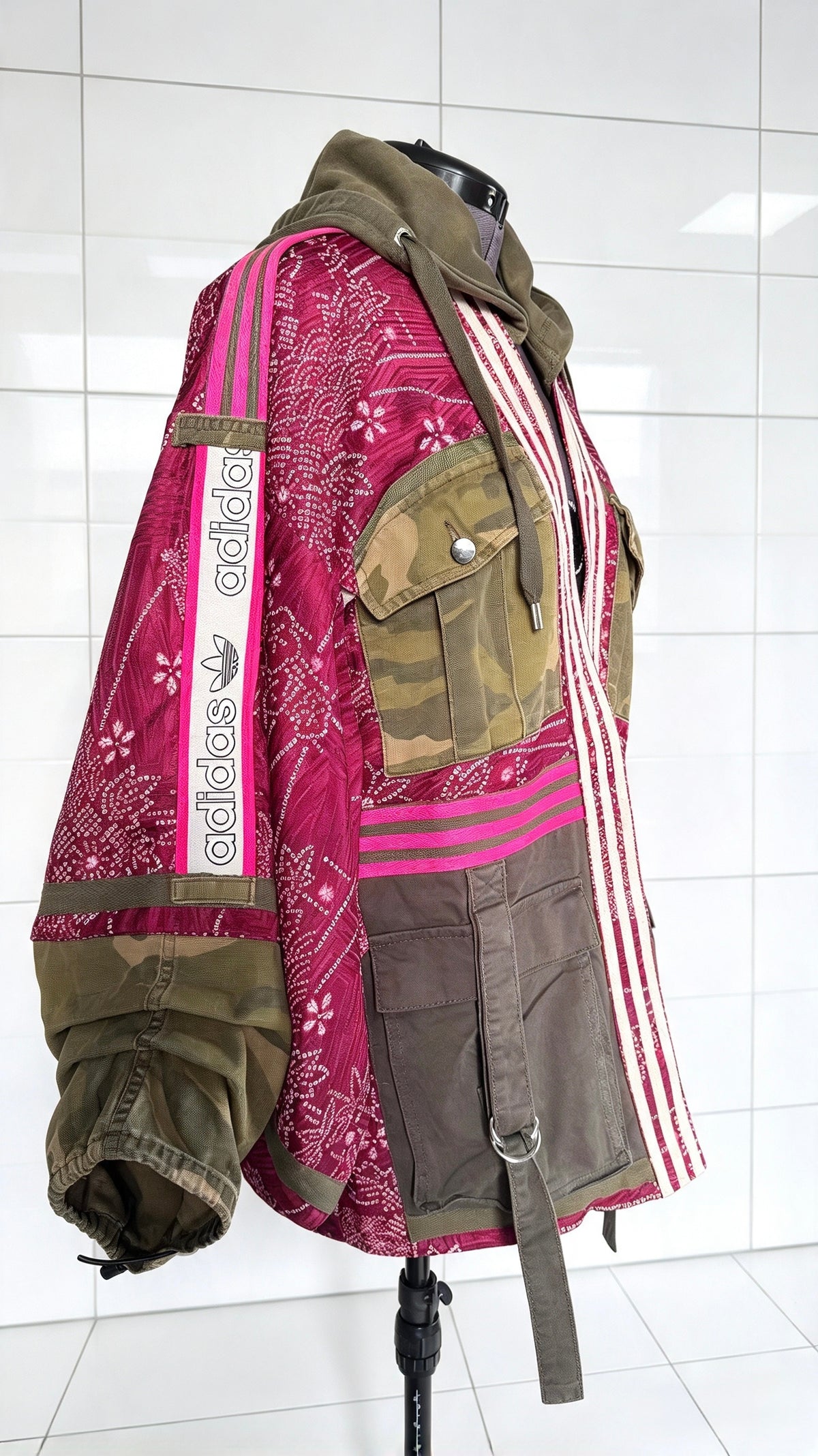 Burgundy Kimono Adidas logo - khaki hooded