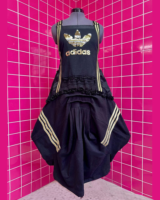 Adidas sport dress, gold sequin, black jersey