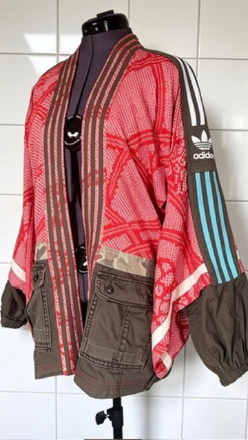 Red & Khaki Kimono silk