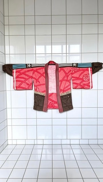 Red & Khaki Kimono silk