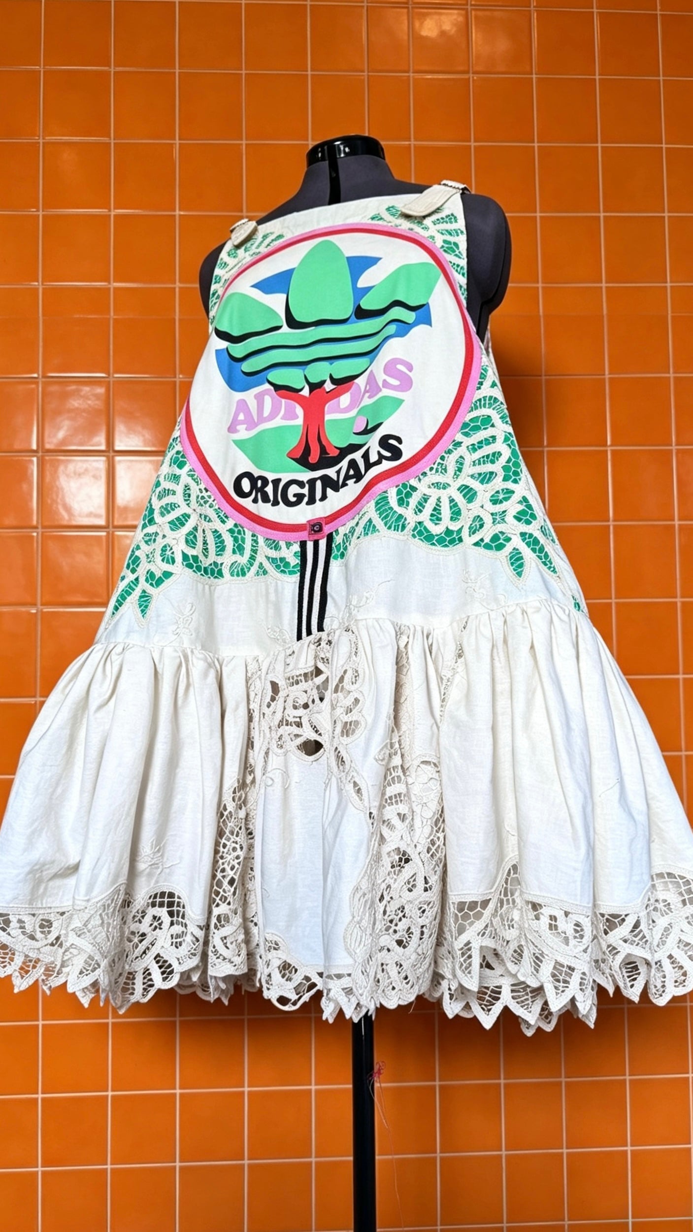 Handmade Vintage Tablecloth Swing Dress | Adjustable Straps | Pockets | Size 12 / Medium