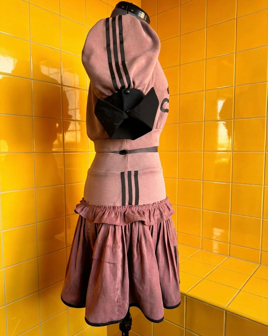 ADIDAS- Dusky Pink co-ordinate set with leather collar bag.