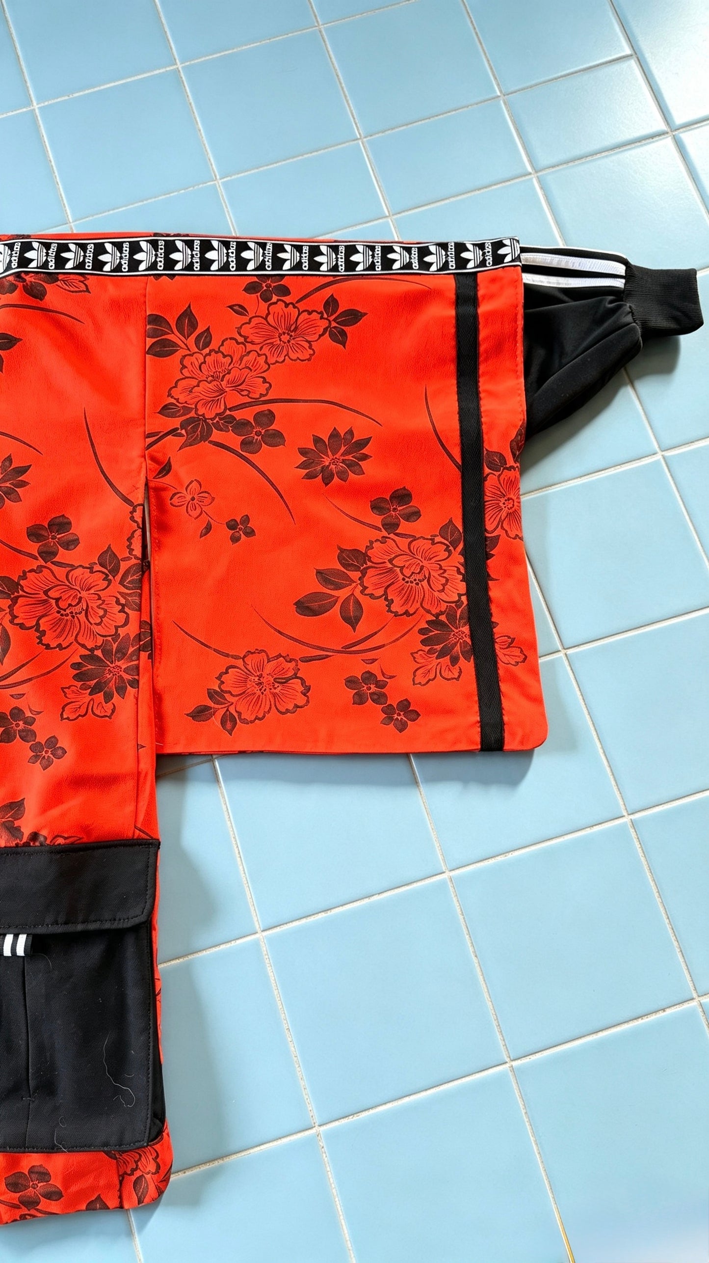 Deep Orange Floral Silk Kimono — Adidas Rework