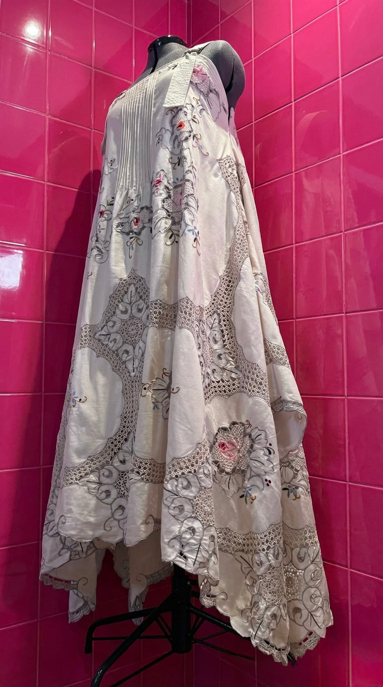 Vintage Lace Cutwork Dress | Reworked Tablecloth Dress | Sustainable One of a Kind | Boho Summer Dress