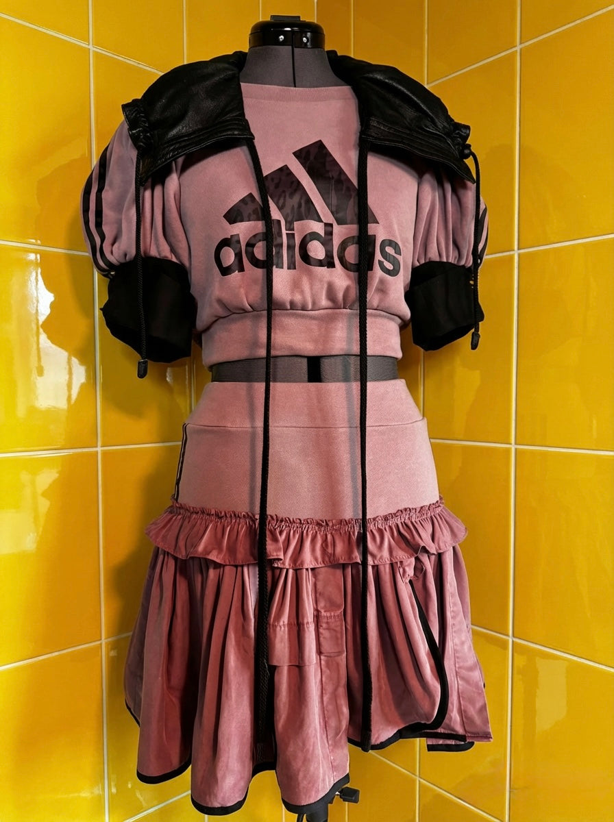ADIDAS- Dusky Pink co-ordinate set with leather collar bag.