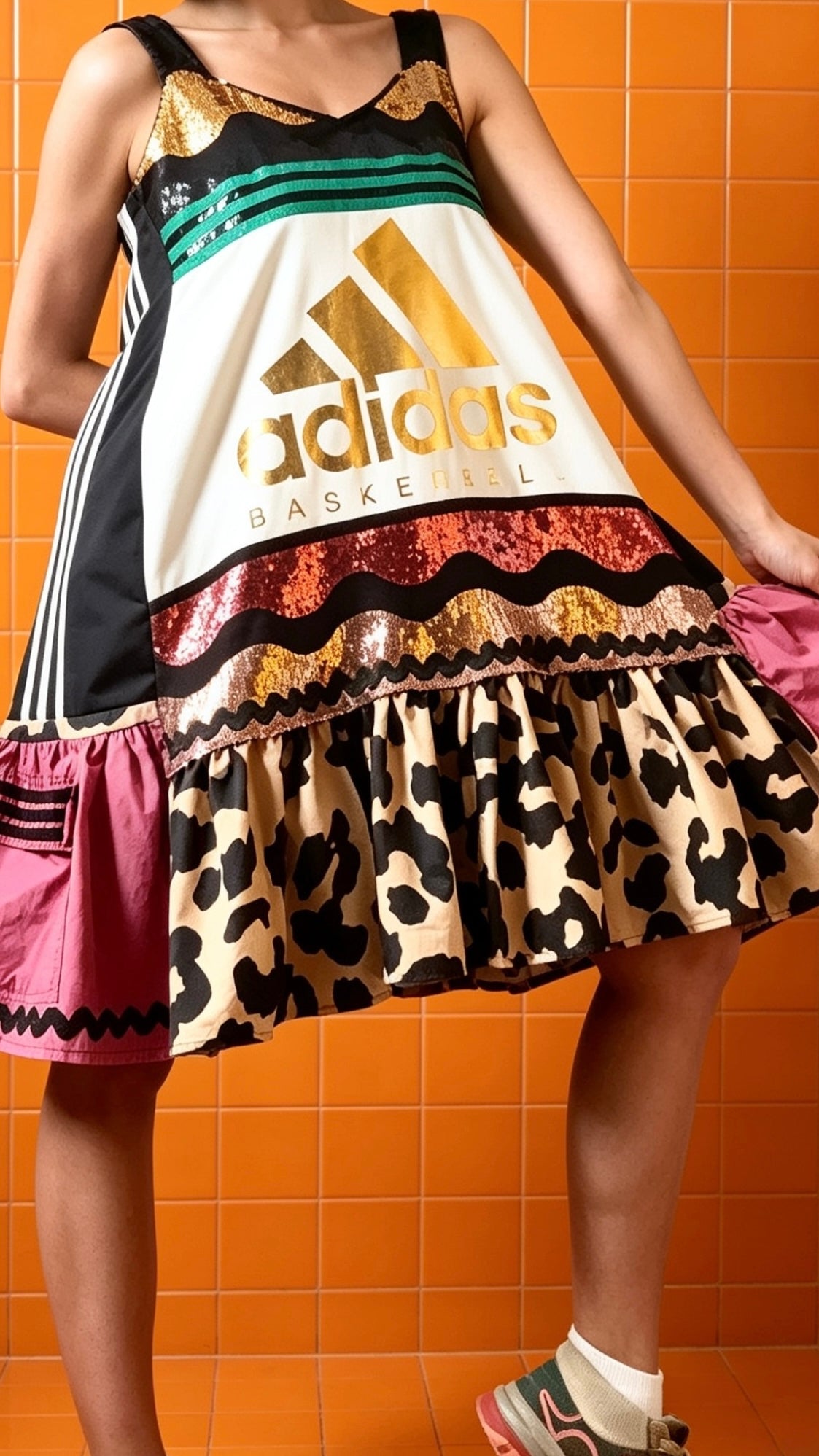 Adidas Reworked Sequin Leopard Trapeze Dress