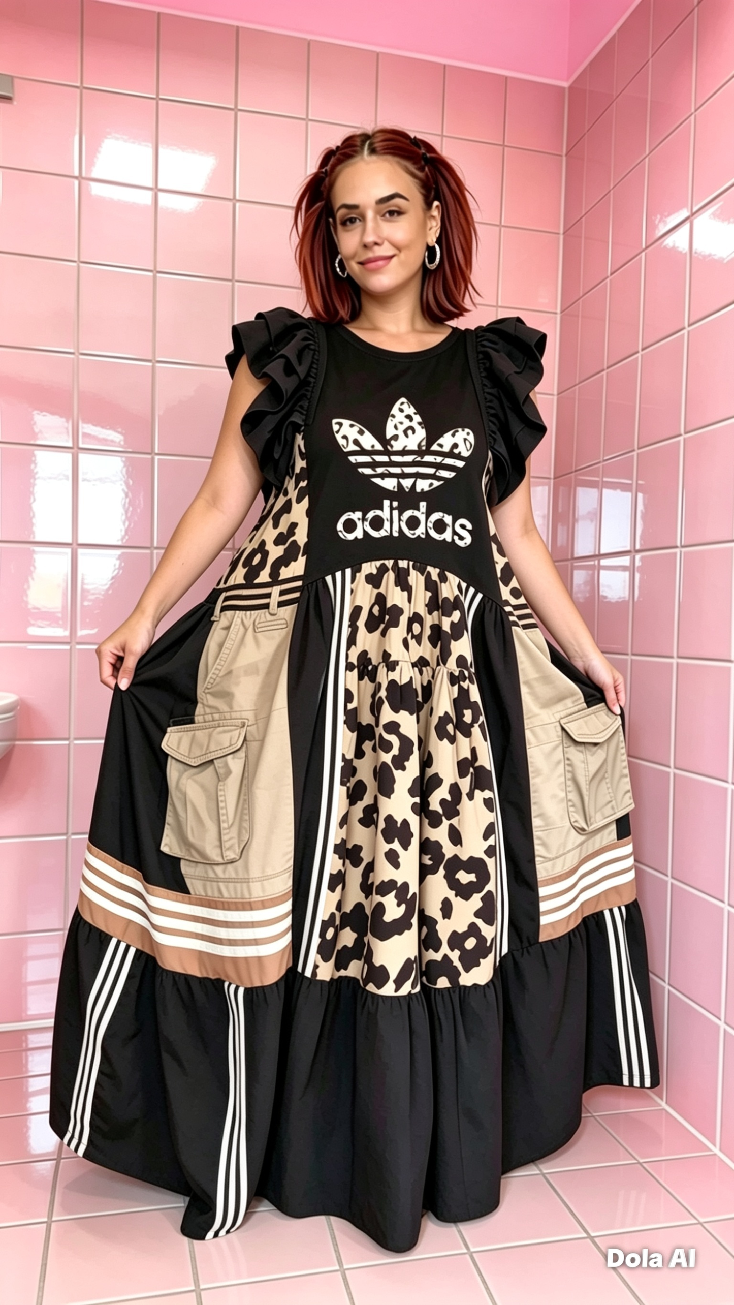 Adidas Reworked Leopard Print Trapeze Maxi Dress | One of a Kind Upcycled Statement Piece | Oversized UK 10–16