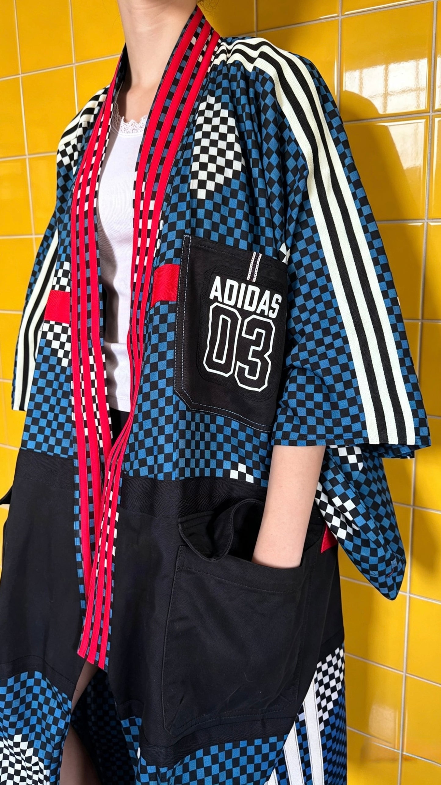 Adidas Reworked Longline Check Kimono-cotton