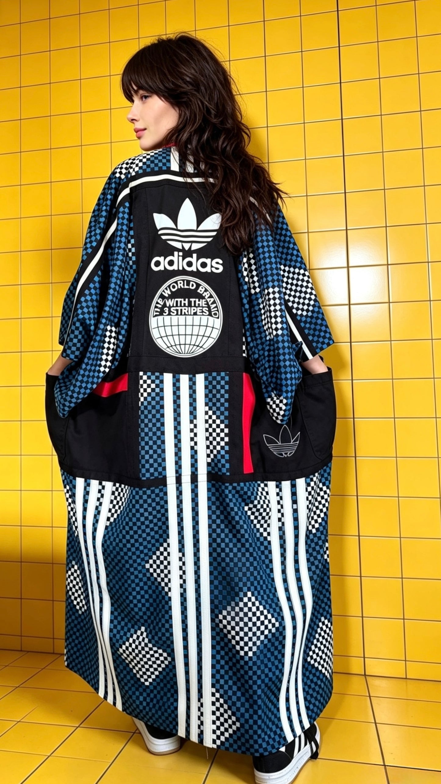 Adidas Reworked Longline Check Kimono-cotton