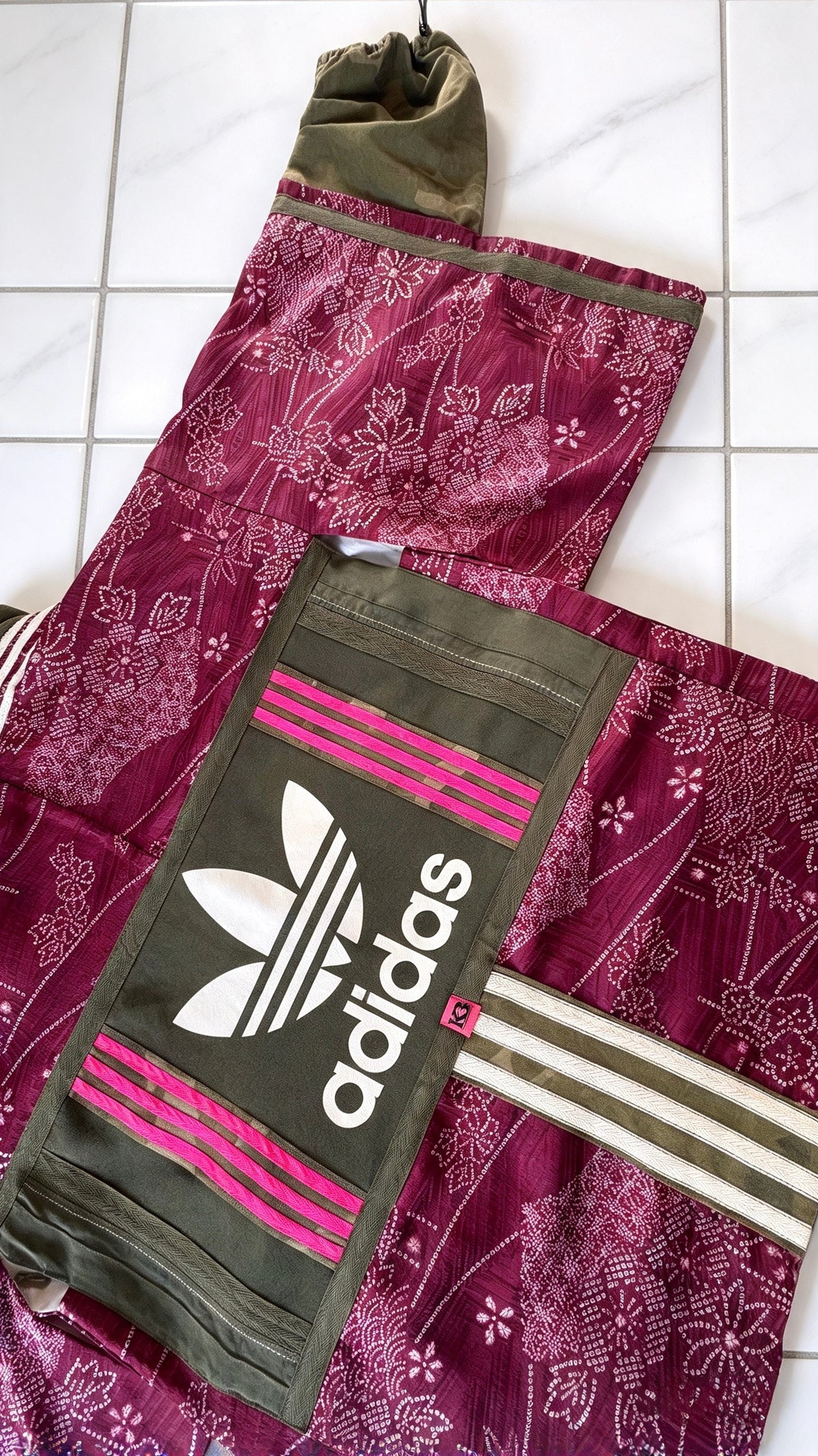 Burgundy Kimono Adidas logo - khaki hooded