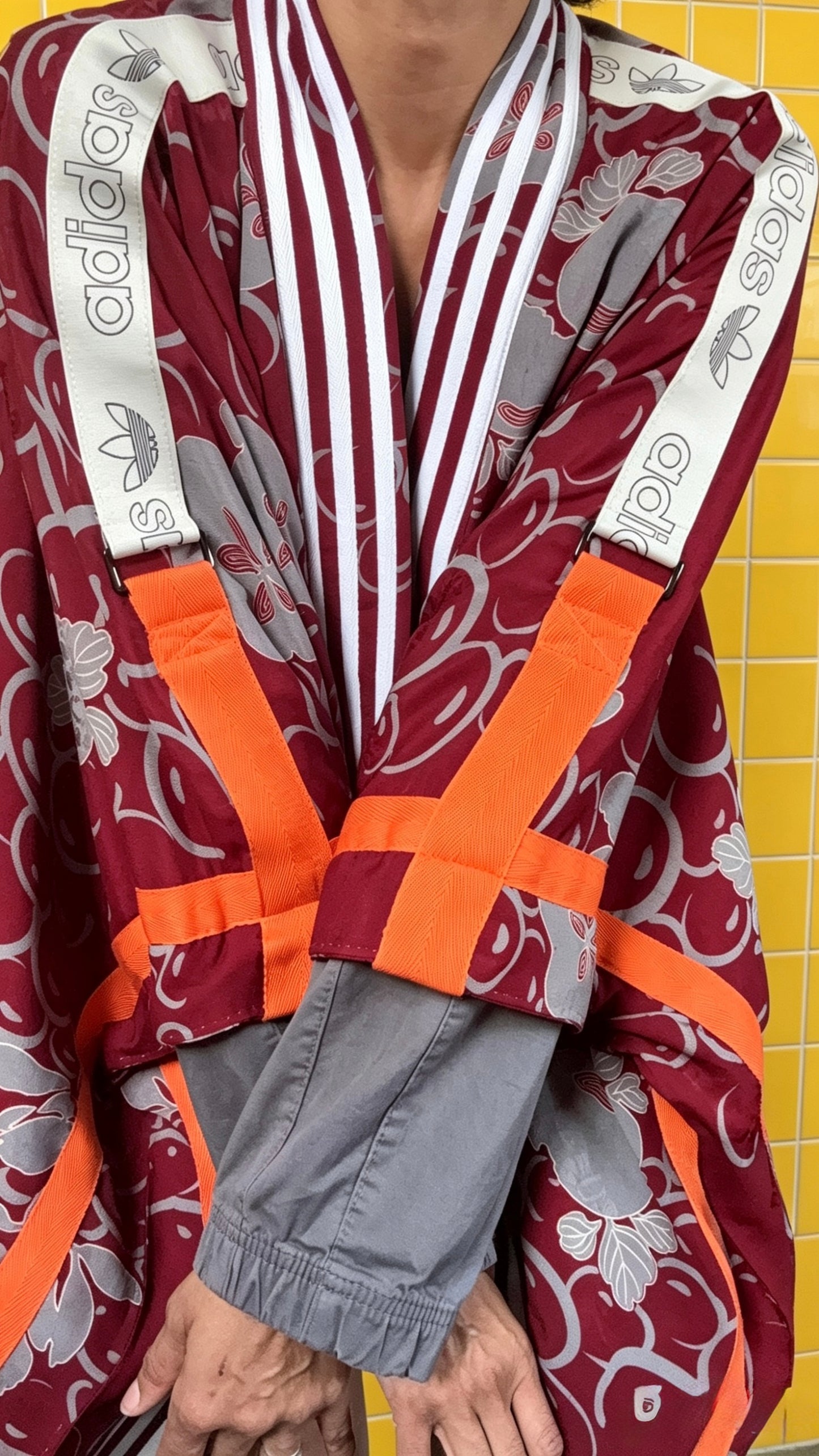 Adidas Reworked Silk Kimono-Burgundy/orange/grey