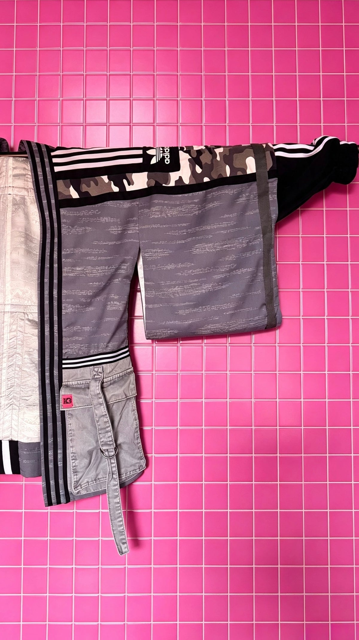 Blue/Grey, Black, White &amp; Grey Haori Kimono with Grey Cargo Detailing