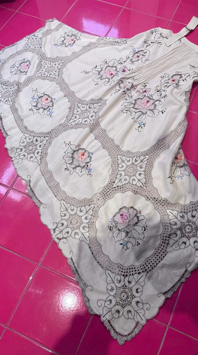Vintage Lace Cutwork Dress | Reworked Tablecloth Dress | Sustainable One of a Kind | Boho Summer Dress