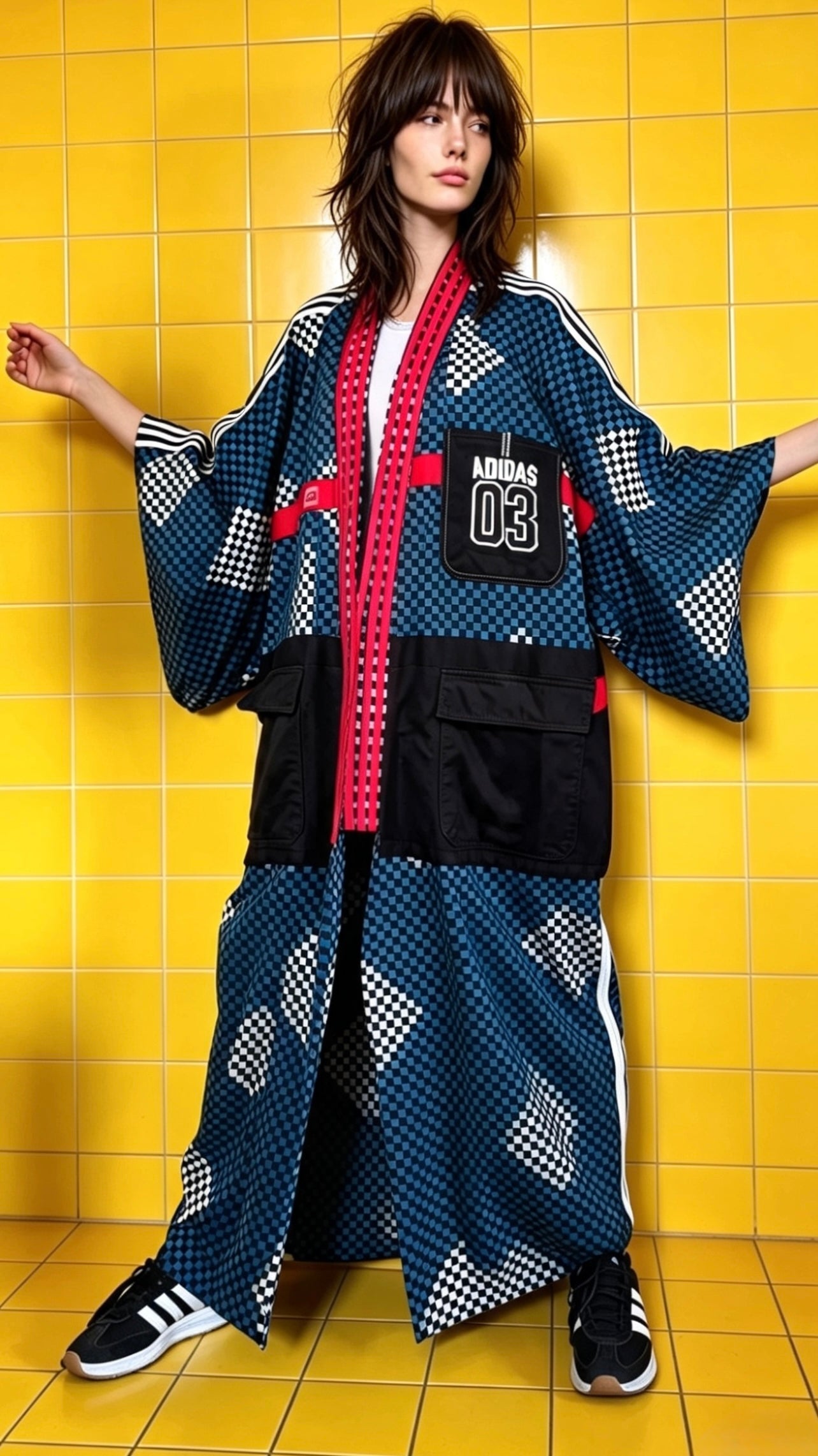 Adidas Reworked Longline Check Kimono-cotton