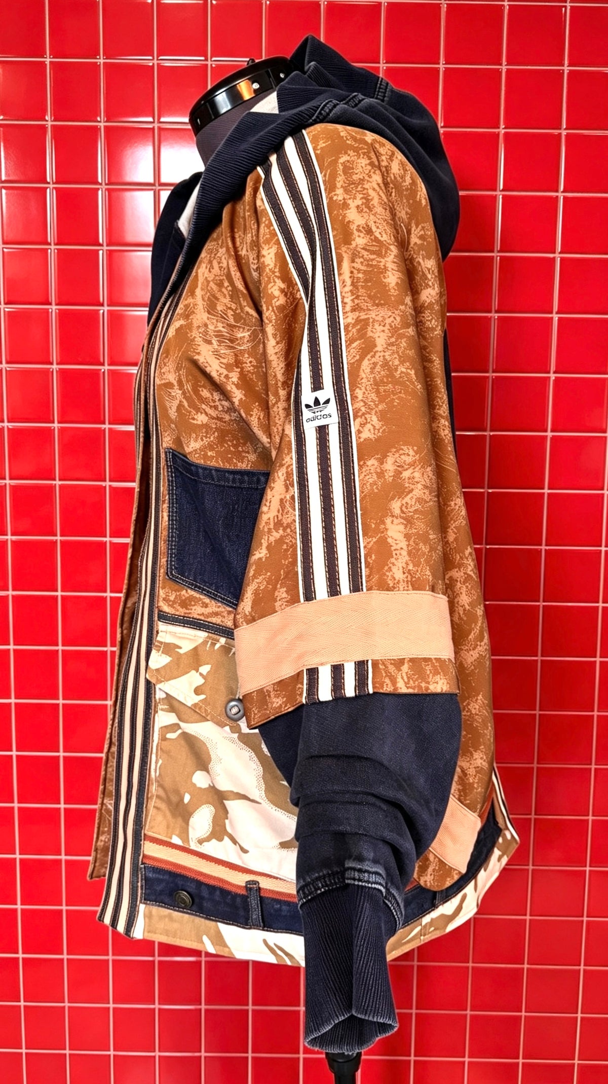Hooded Denim Haori Kimono with Neutral Camo
