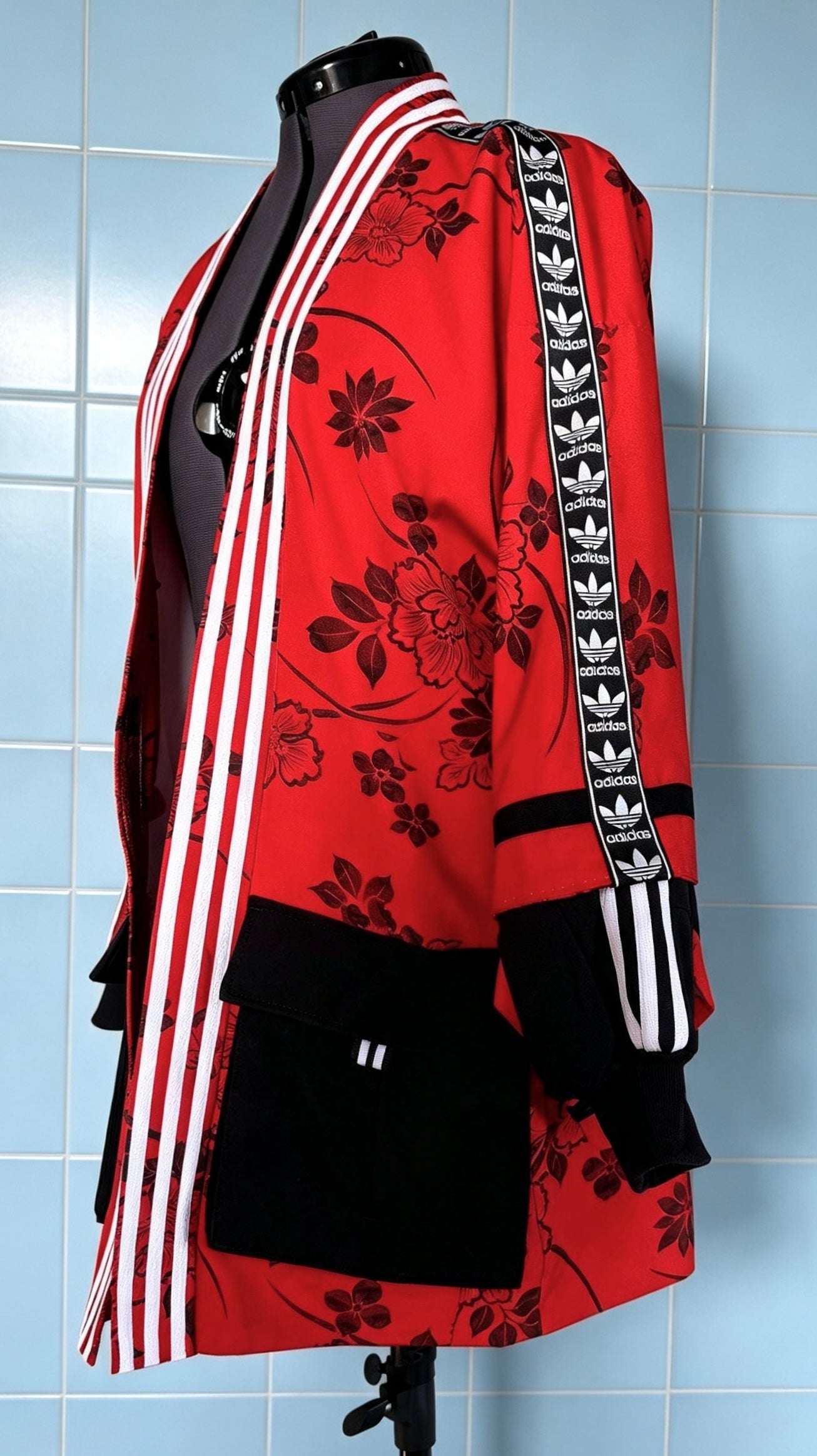 Deep Orange Floral Silk Kimono — Adidas Rework